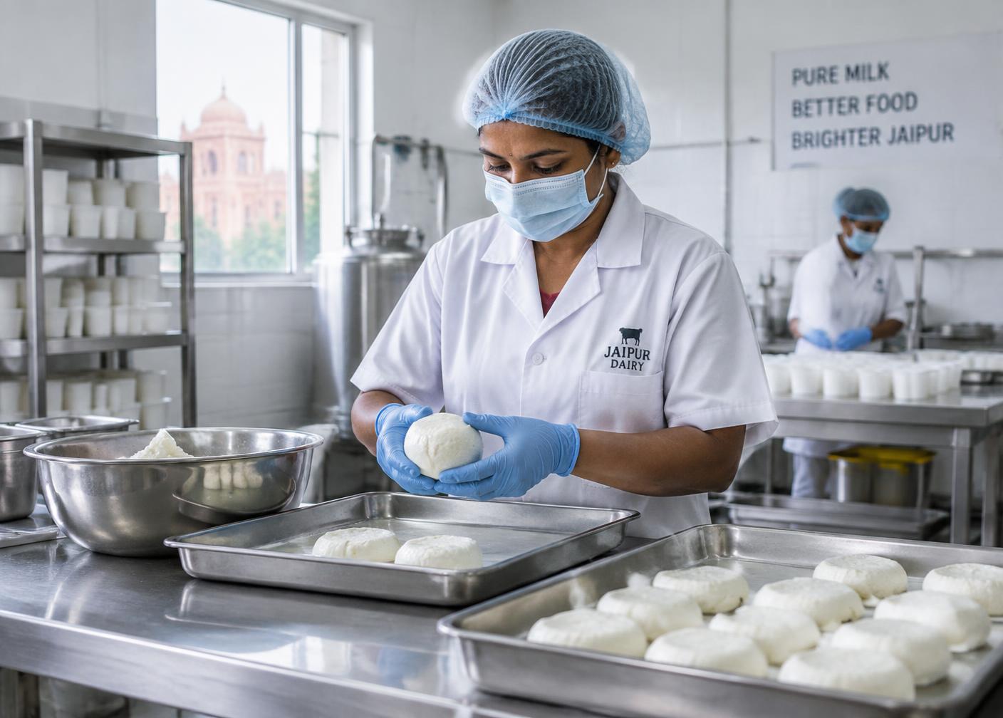 Fresh Kalari being prepared in a clean Jaipur production kitchen